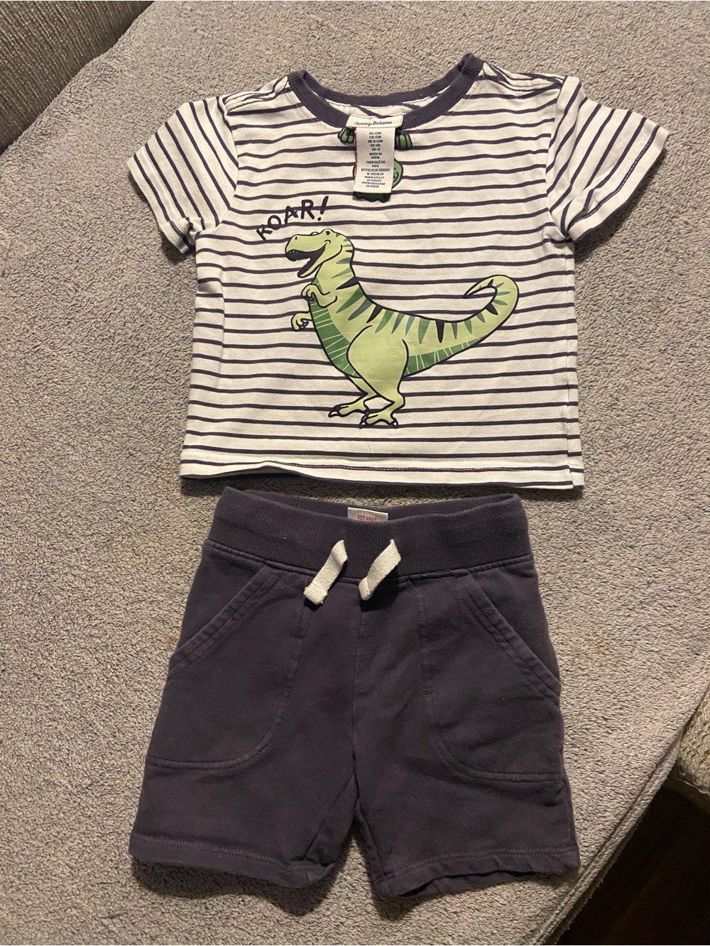 Tommy Bahama White and Navy Striped Tee with Green Dino Graphic